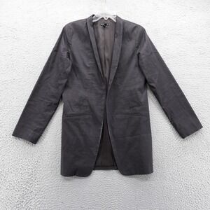 Eileen Fisher Long Polished Ramie Open Jacket Blazer 6 Black‎ Womens Silk Lined